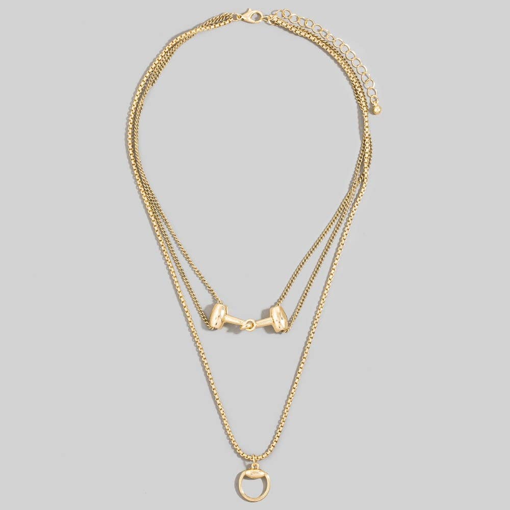 Layered Chain Interlock Bar Pendant Necklace