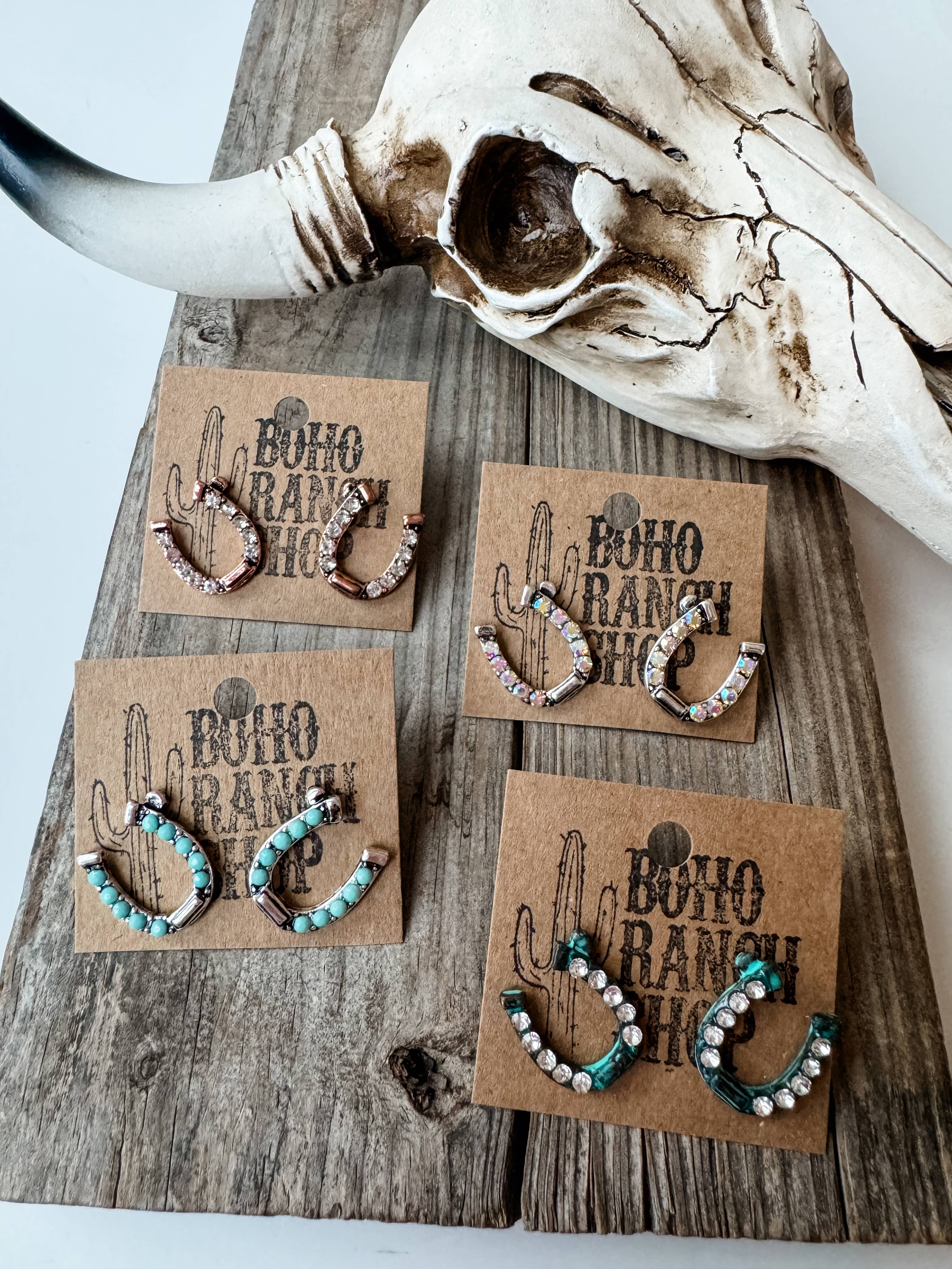Western Horseshoe Stud Rhinestone Earrings