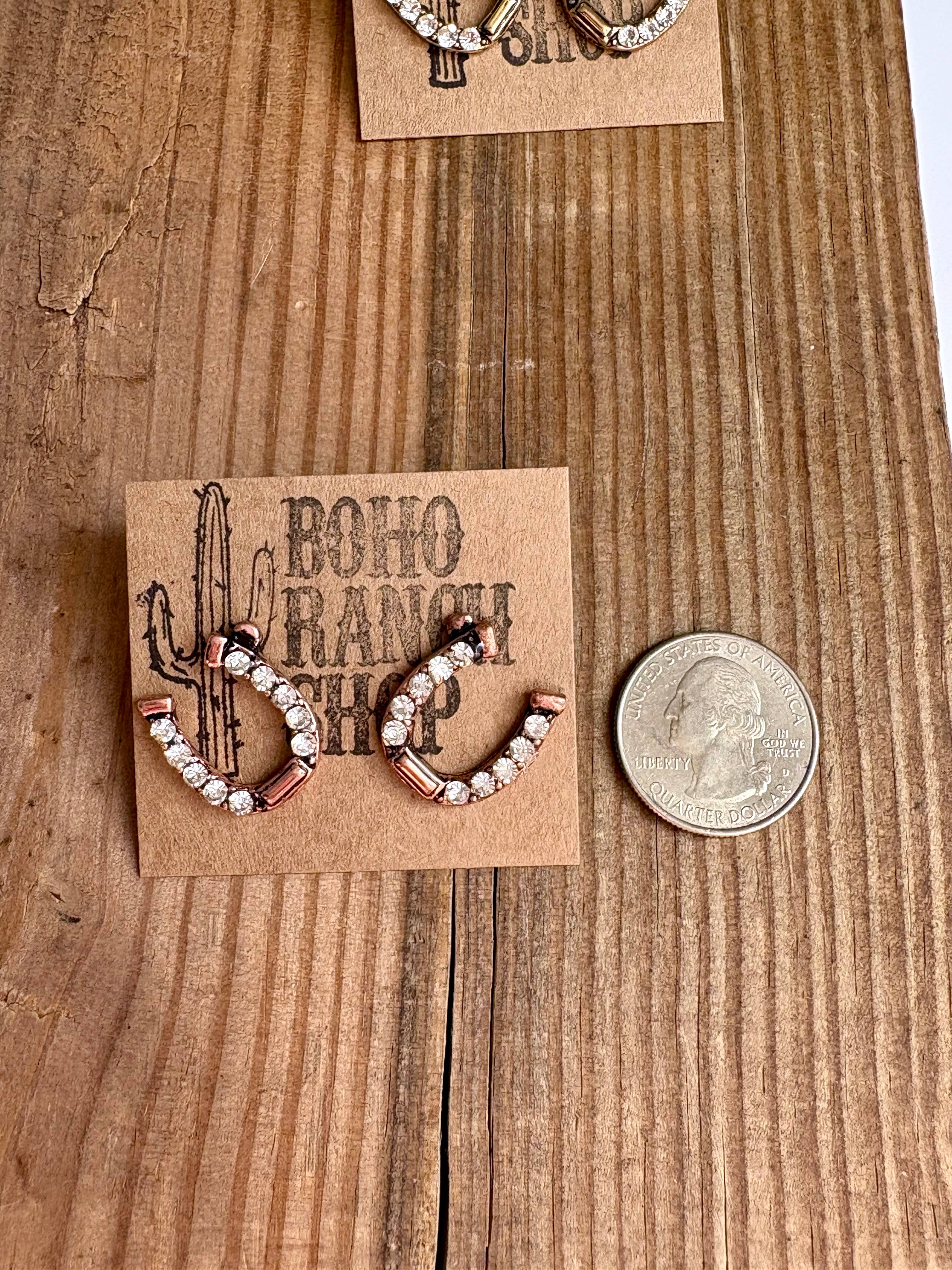 Western Horseshoe Stud Rhinestone Earrings