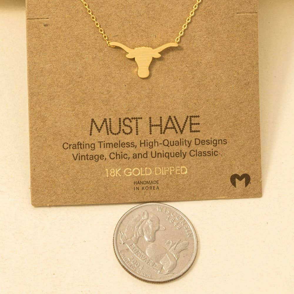 Gold Dipped Bull Head Pendant Necklace