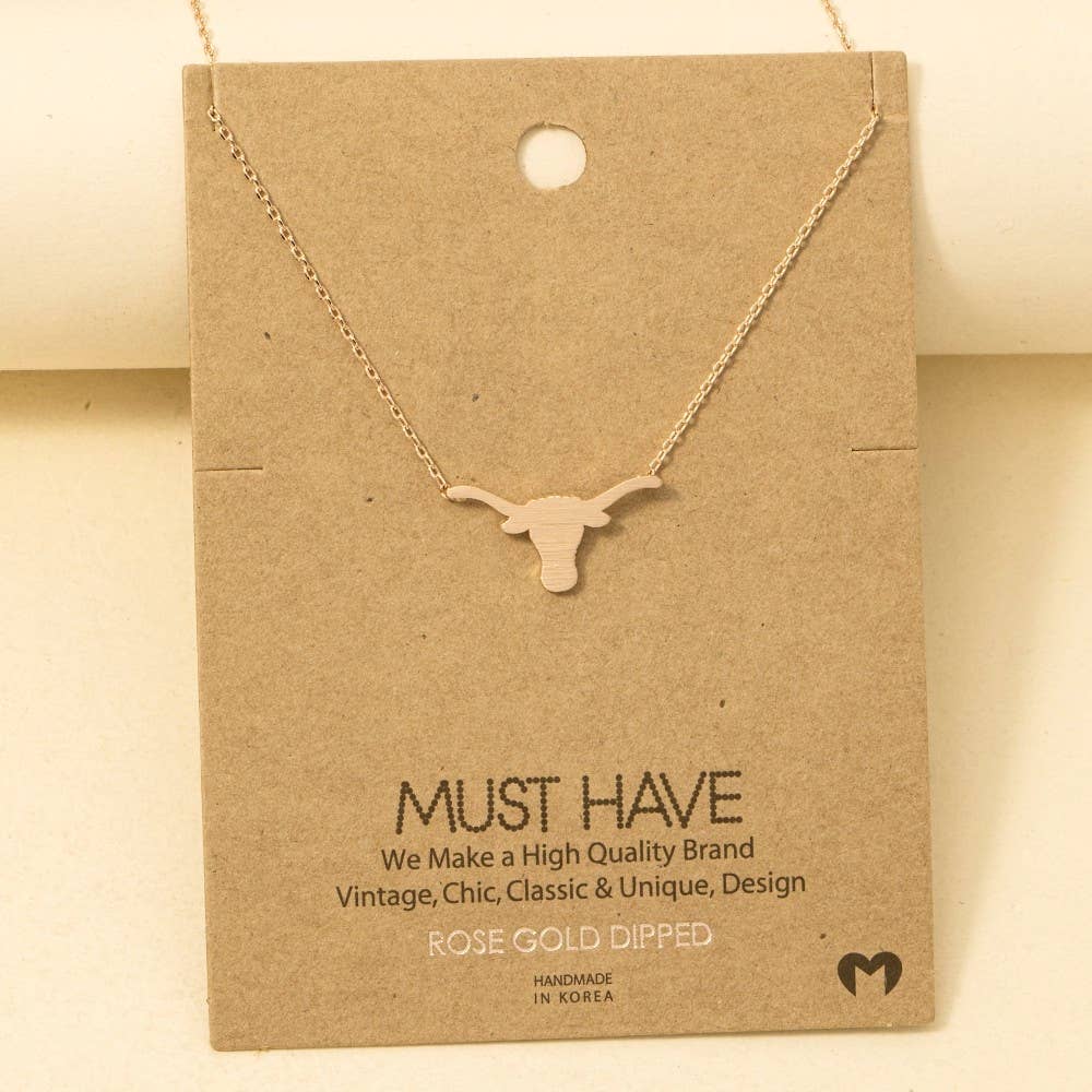 Gold Dipped Bull Head Pendant Necklace