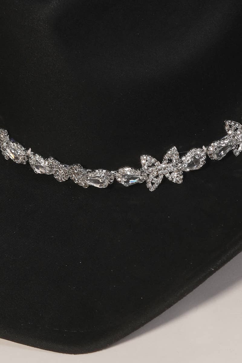 Floral Rhinestone Strap Western Cowboy Hat