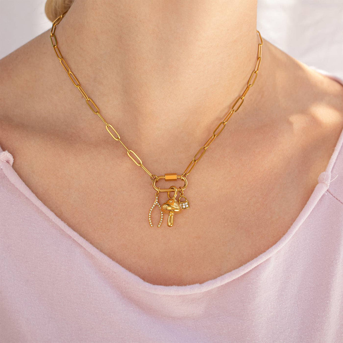 Paperclip Carabiner Charm Holder Necklace