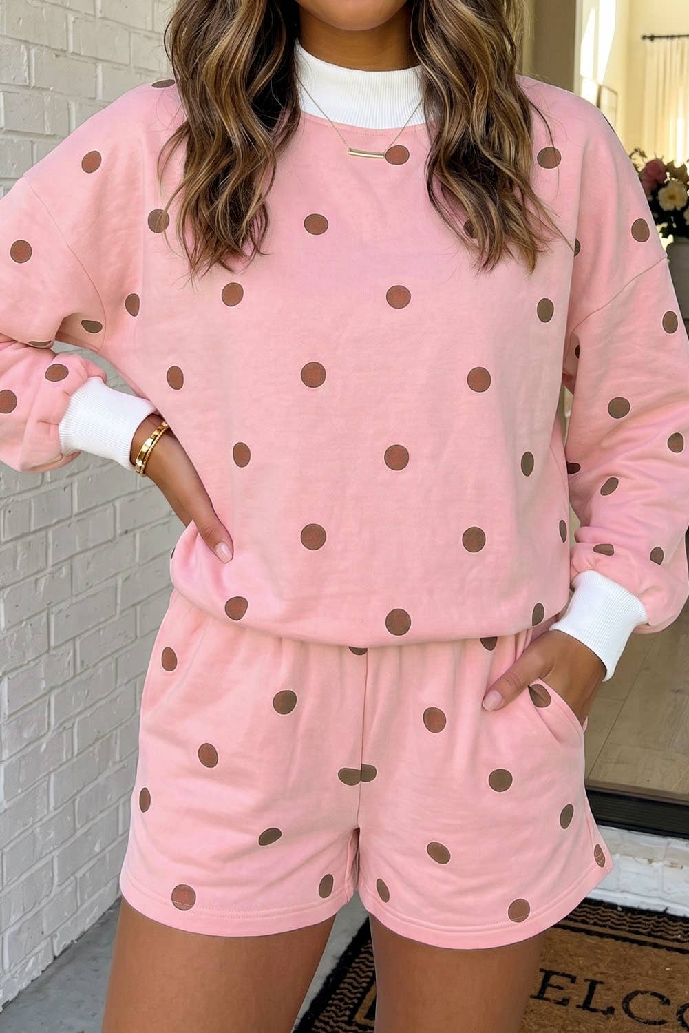 Polka Dot Mock Neck Set