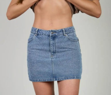 Western Stitch Detail Denim Mini Skirt