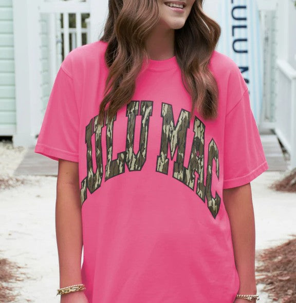 Lulu Mac Neon Pink & Light Gray Camo Tee